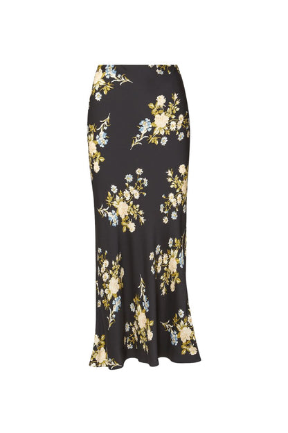 Clover Floral Midi Skirt in Black Multi