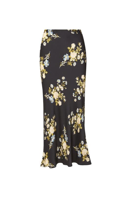 Clover Floral Midi Skirt in Black Multi