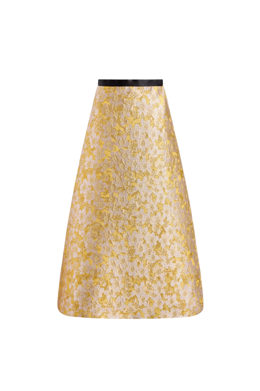 Pia Skirt in Gold Metallic Floral