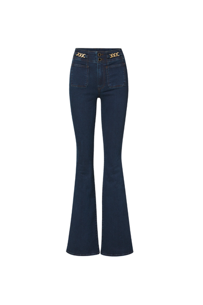 Beverly Skinny-Flare Chain-Detail Jean