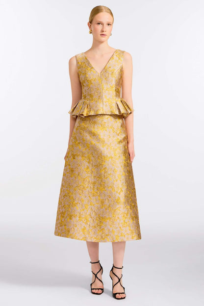TS Pia Midi Skirt in Gold Metallic Floral
