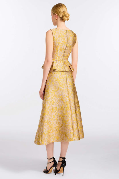 TS Pia Midi Skirt in Gold Metallic Floral