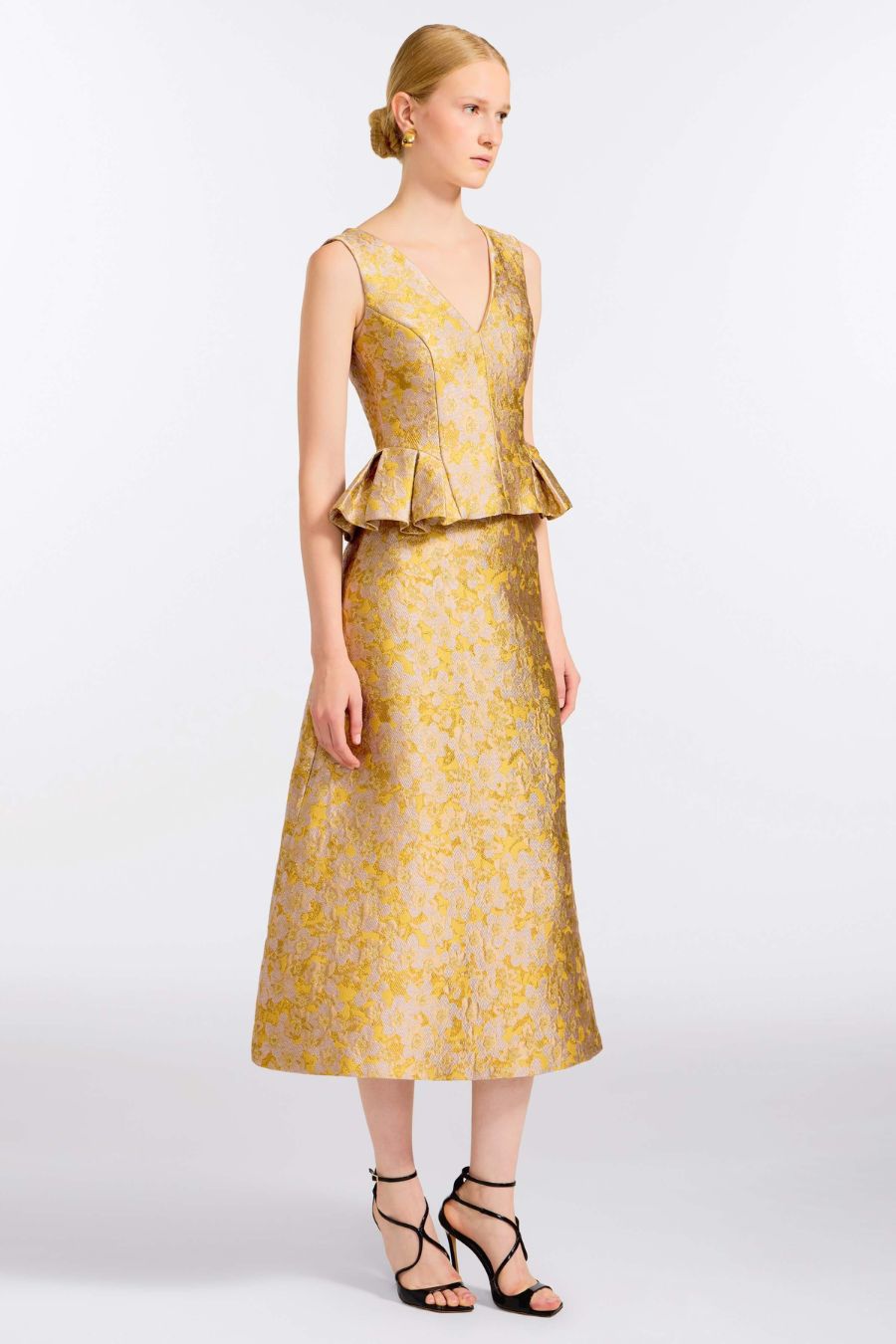 TS Pia Midi Skirt in Gold Metallic Floral