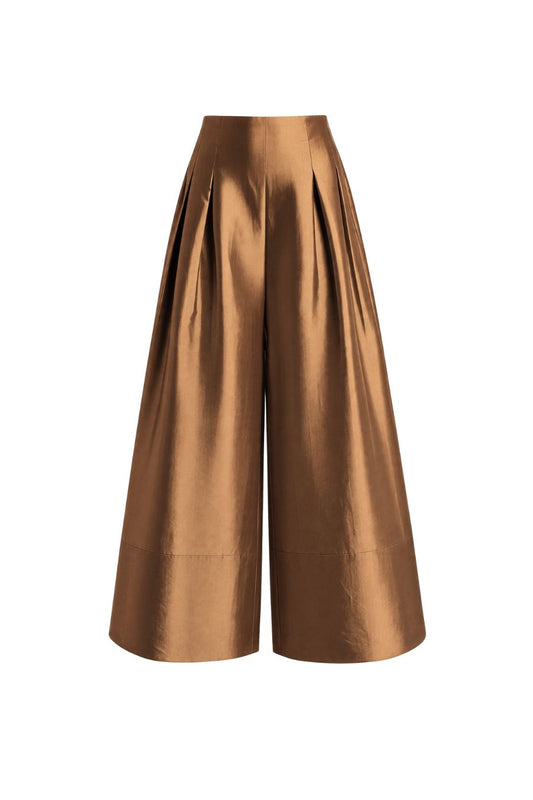 Techno Taffeta Ultra Wide Leg Trouser in Bronze