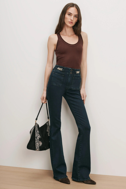 Beverly Skinny-Flare Chain-Detail Jean