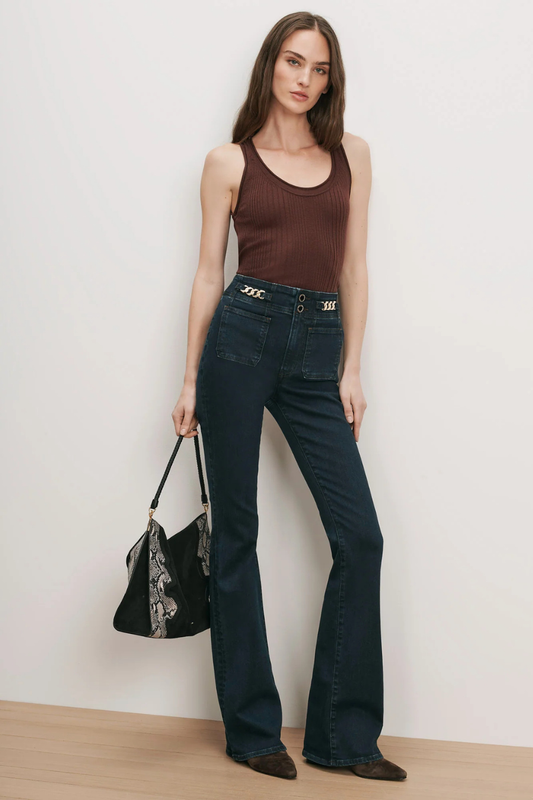 Beverly Skinny-Flare Chain-Detail Jean