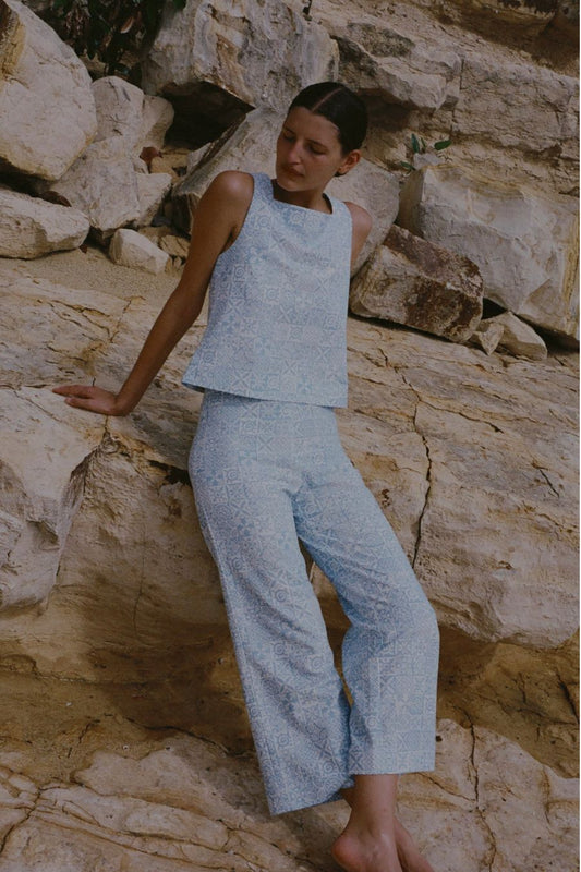 Classic Crop Pant in Blue Check