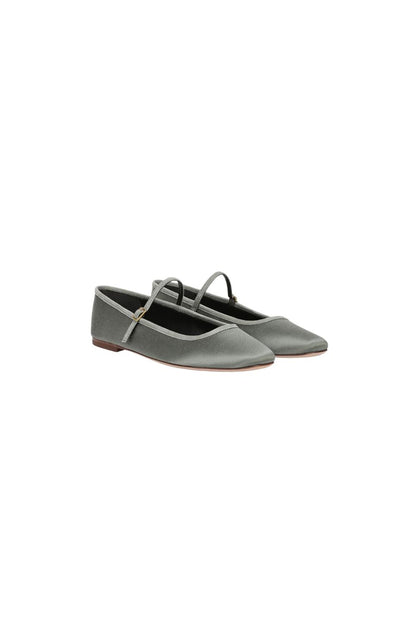 Ellie Satin Flat in Stone Army