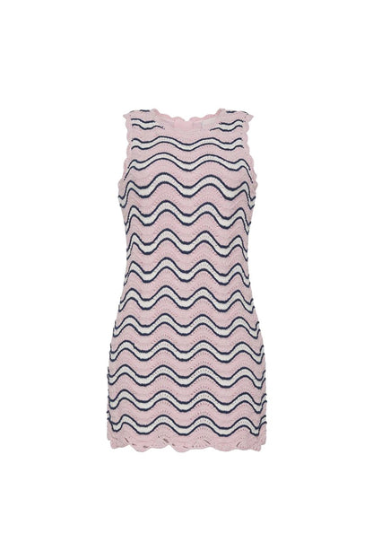 Suzi Mini Dress in Pink & Blue Wavy Stripe