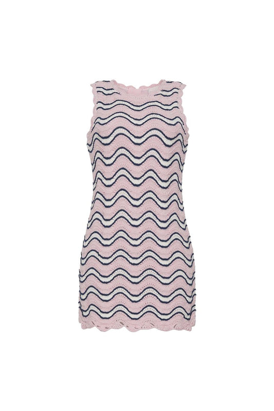 Suzi Mini Dress in Pink & Blue Wavy Stripe