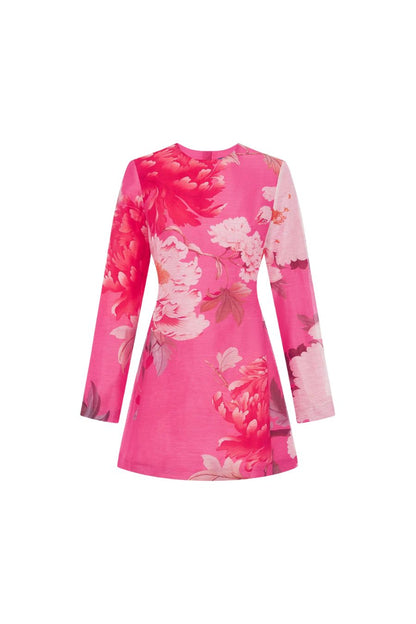 Aliza Long Sleeve Mini in Peony Print Fuchsia