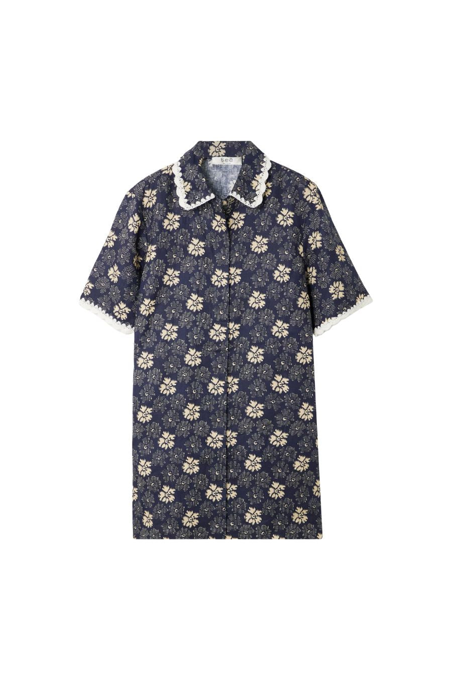 Gloria Print Mini Dress in Navy