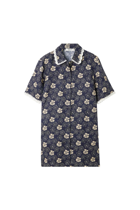 Gloria Print Mini Dress in Navy