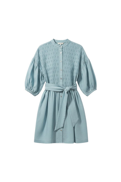 Blue Puff Sleeve A-Line Mini Dress