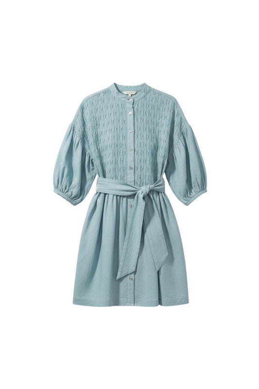 Blue Puff Sleeve A-Line Mini Dress