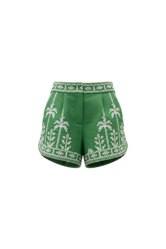 Bicolor Embroidery Shorts in Green