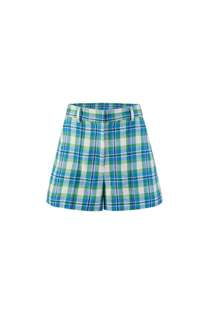Pintuck Short in Blue/Green