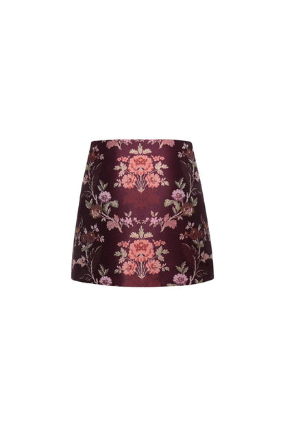 Chrissy Skirt in Trellis Jacquard Maroon