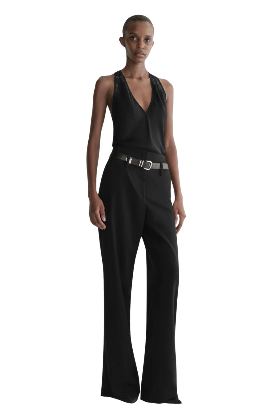 Wes Satin and Lace Top in Black