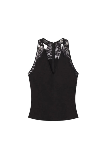 Wes Satin and Lace Top in Black