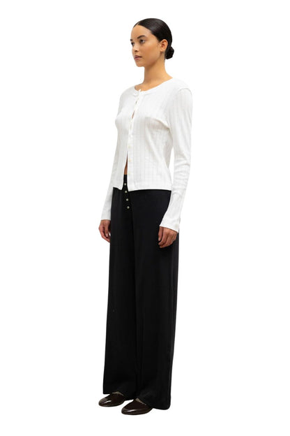Pointelle Classic Crew Cardigan in White