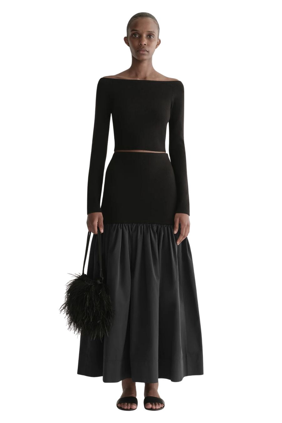 Jo Merino Off Shoulder Knit Top in Black