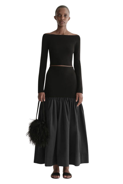 Jo Merino Off Shoulder Knit Top in Black