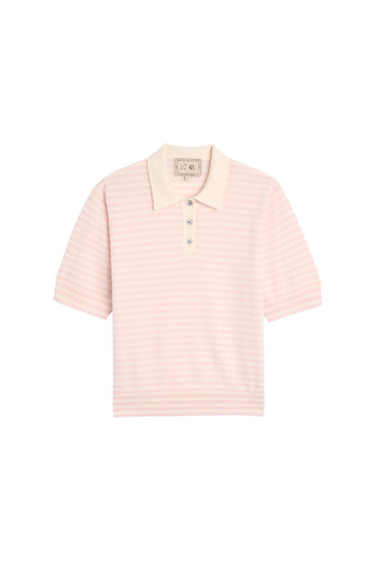 Amelia Stripe Cashmere Polo Top in Ivory/Petal