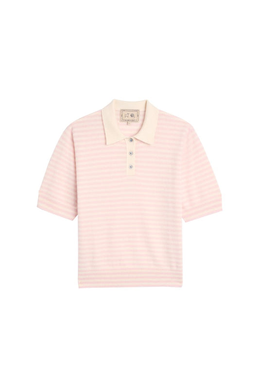Amelia Stripe Cashmere Polo Top in Ivory/Petal