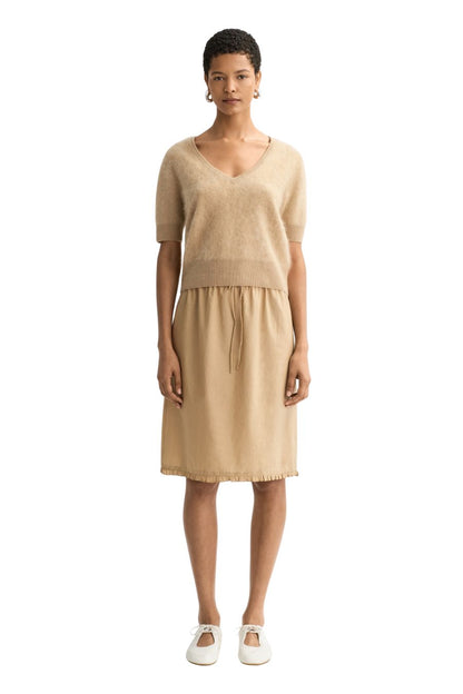 Brushed V-Neck T-Shirt in Camel