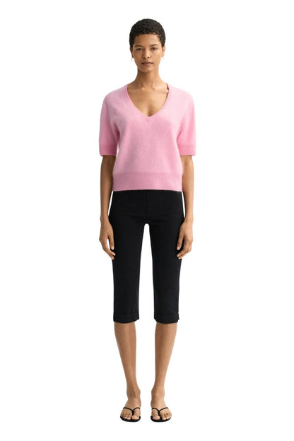 Brushed V-Neck T-Shirt in Pink