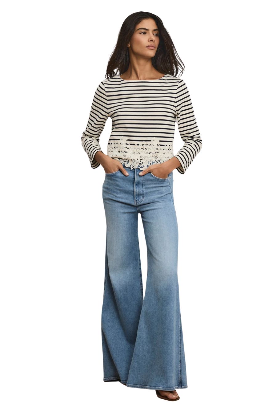 Hovey Striped Lace T-Shirt in Dove/Navy