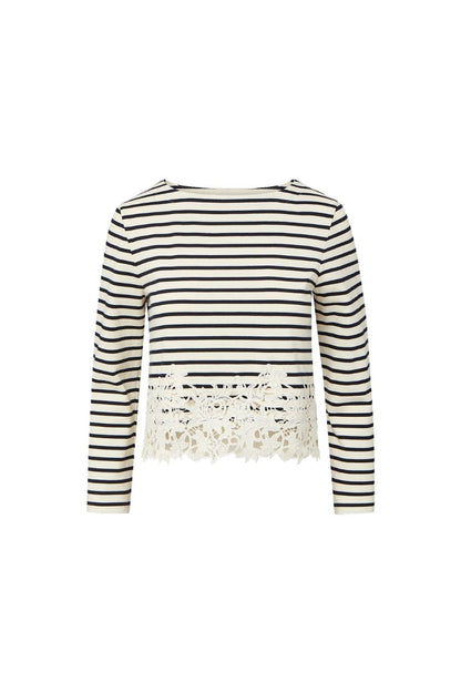 Hovey Striped Lace T-Shirt in Dove/Navy