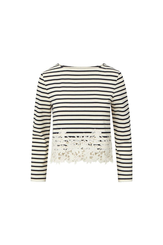 Hovey Striped Lace T-Shirt in Dove/Navy