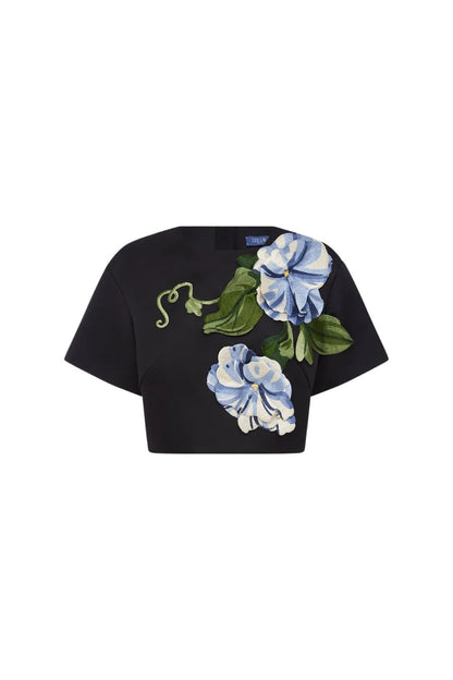 Indie Sleeve Top in Vine Print in Ebony