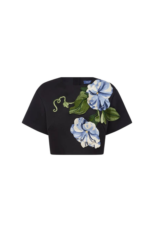 Indie Sleeve Top in Vine Print in Ebony