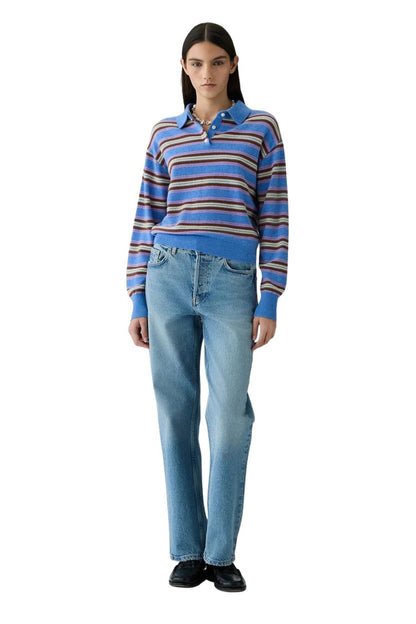Collegiate Stripe Polo in Delft Blue Combo