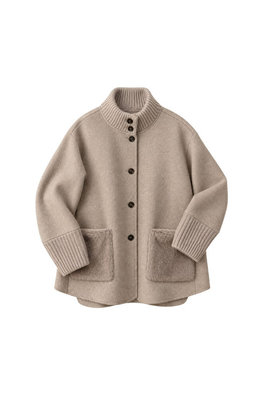 Cashmere & Mink Pocket Jacket in Taupe