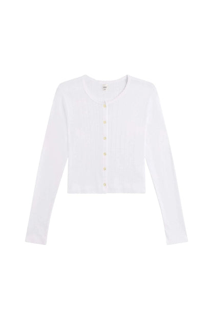 Pointelle Crop Cardigan in White by LESET