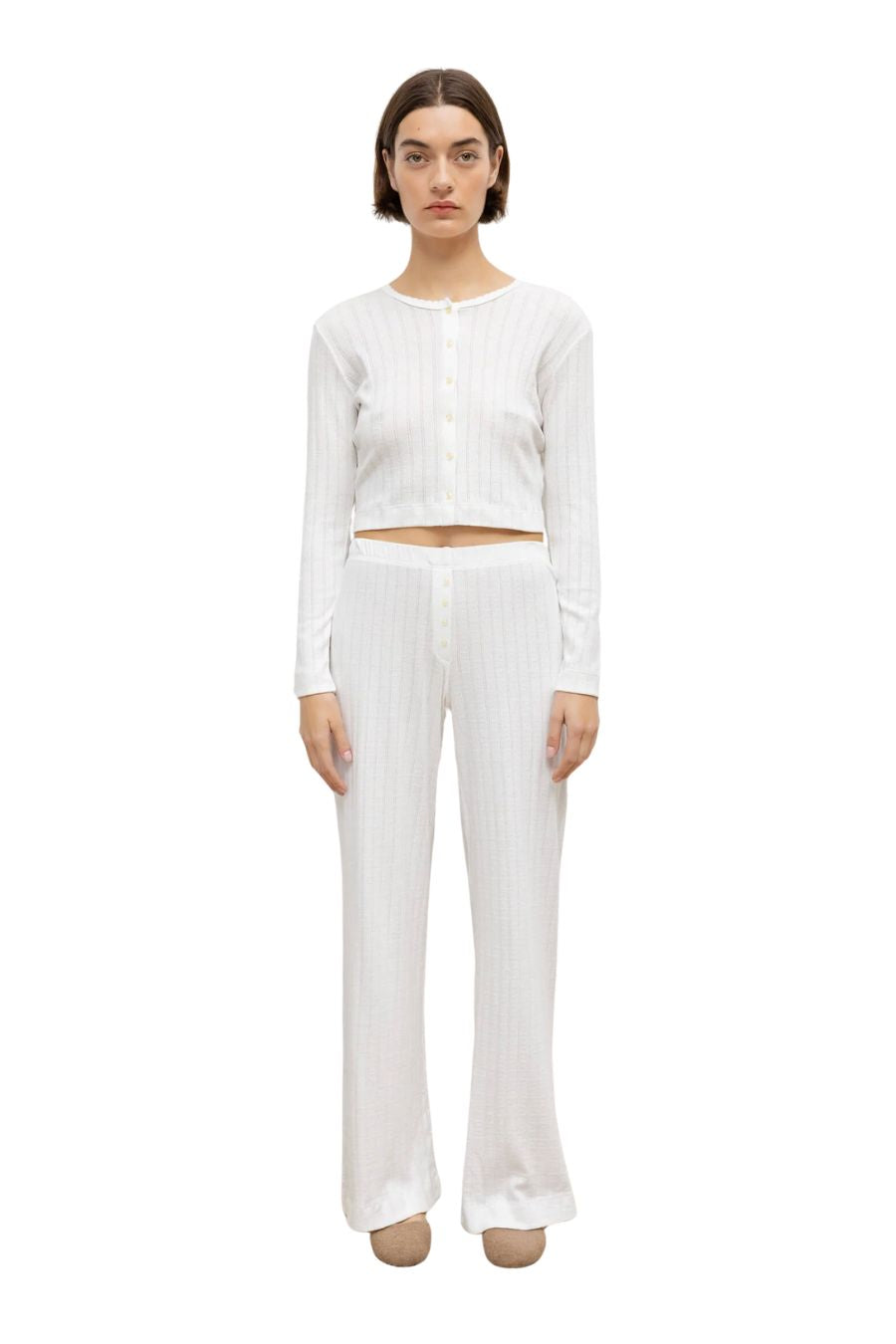 Pointelle Crop Cardigan in White by LESET