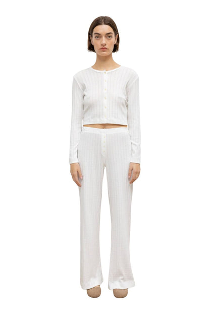 Pointelle Crop Cardigan in White by LESET