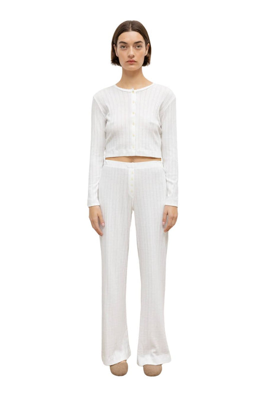 Pointelle Crop Cardigan in White by LESET