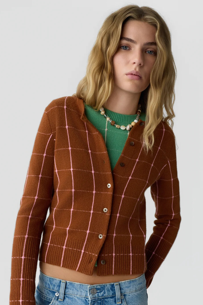 Jane Checker Cardigan in Burnt Sienna/Sprinkle