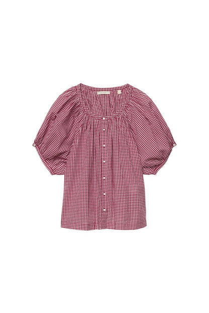 June Top in Mulberry La Maddalena Gingham
