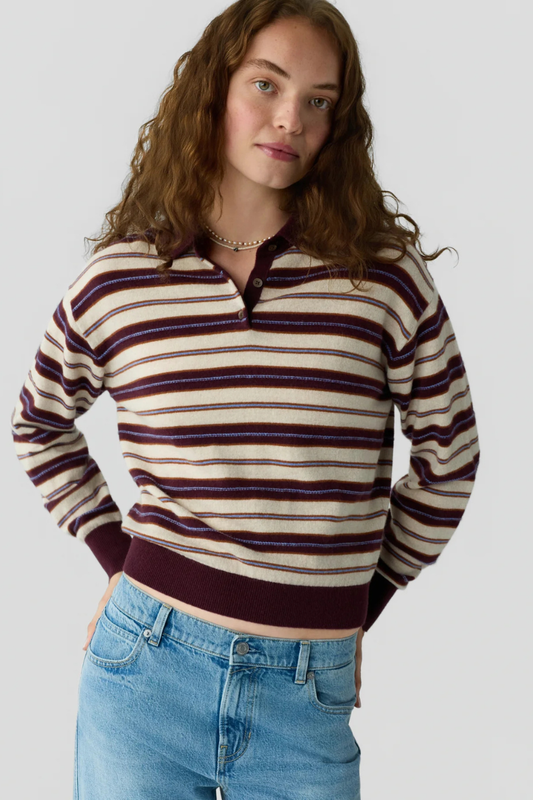 Collegiate Stripe Polo in Fig Combo
