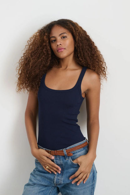 365 Ribbed Tank in Dark Navy