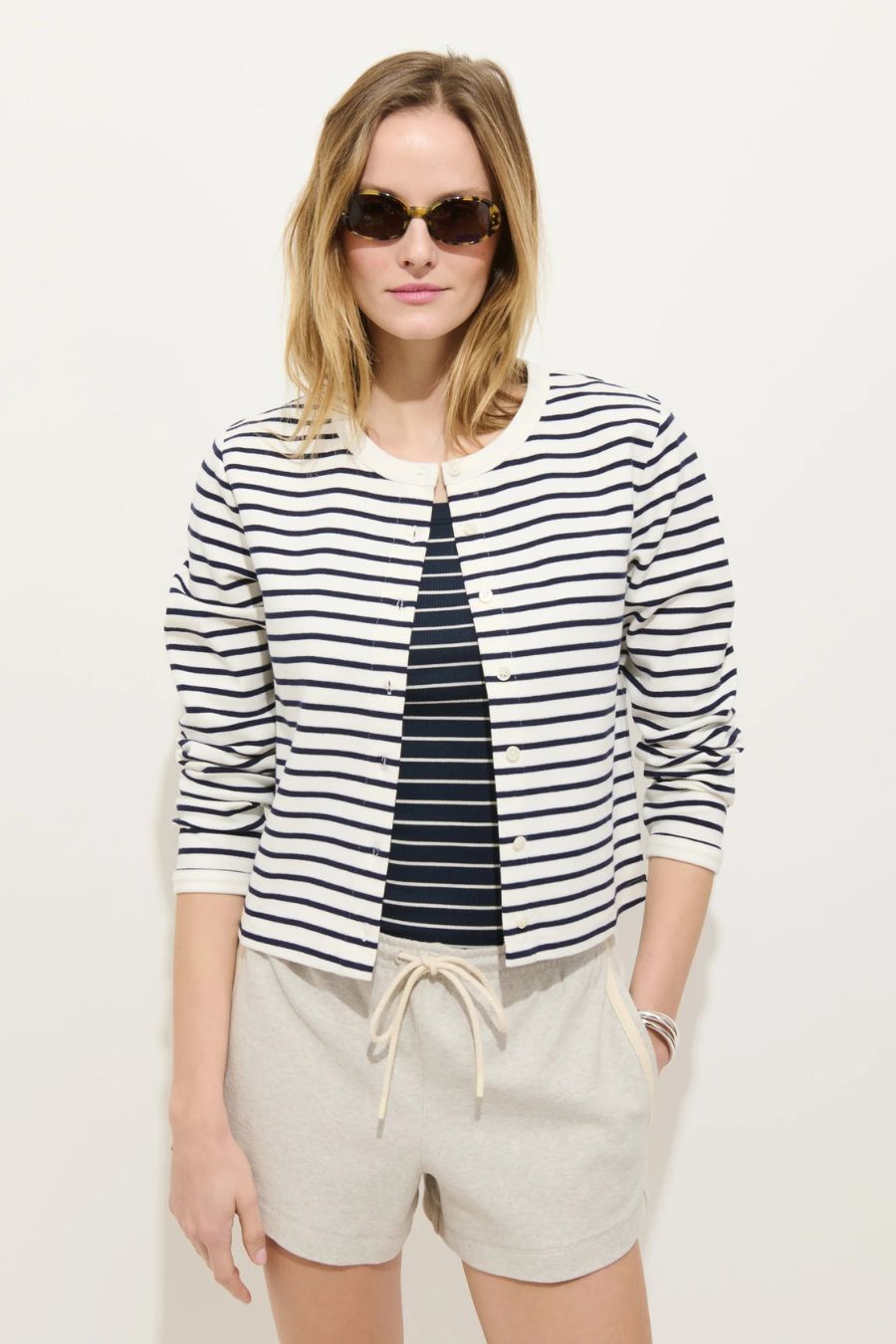 Coco Sport Cadigan in Ivory/Navy Stripe
