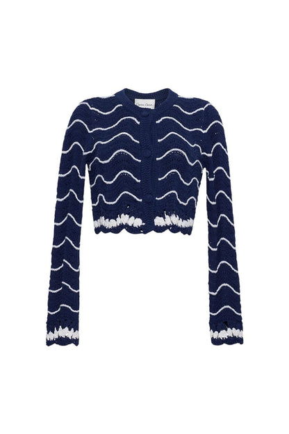 Louise Cardigan in Navy Ivory Knits