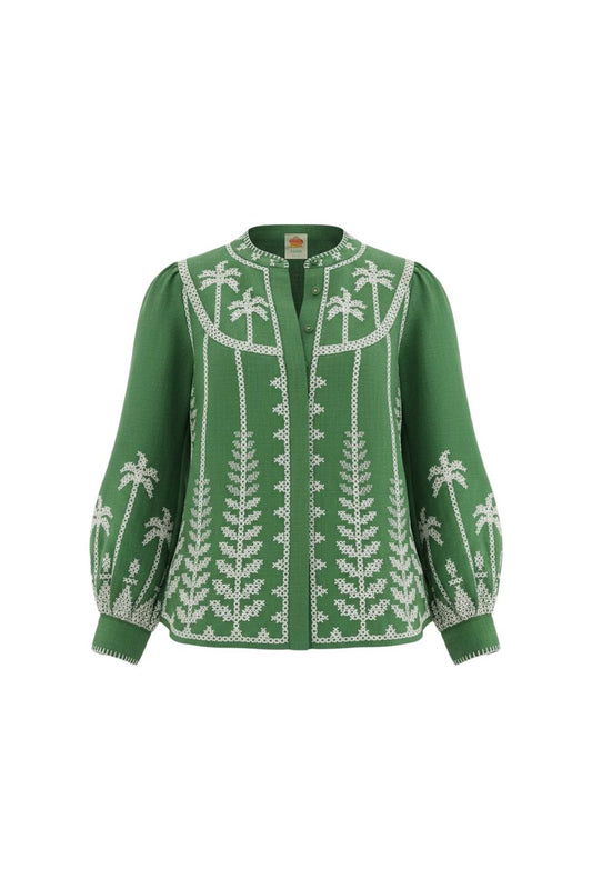 Bicolor Embroidery Blouse in Green