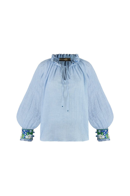 Ortensia Blouse in Embroidered Blue O/S